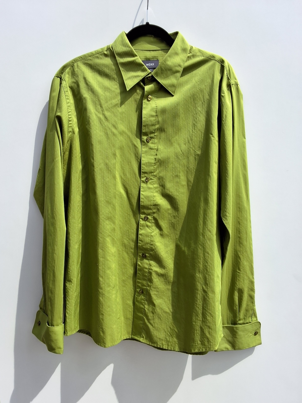 Vintage Mexx Lime Green Satin Stripe Men's Long-Sleeve Button-Up Dress Shirt